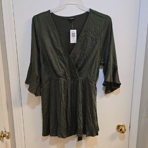 Torrid 1x Olive Surplice Blouse w/ Flared 3/4 Sleeves
